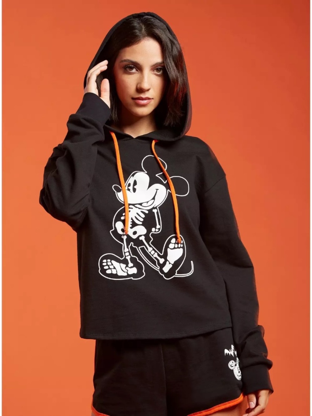 Disney Mickey Mouse Halloween Skeleton Girls Crop Hoodie